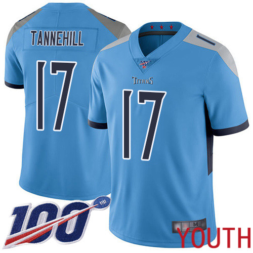 Tennessee Titans Limited Light Blue Youth Ryan Tannehill Alternate Jersey NFL Football #17 100th Season Vapor Untouchable->youth nfl jersey->Youth Jersey